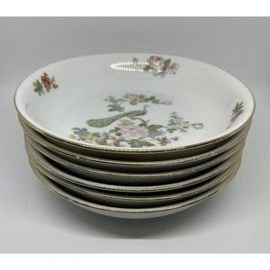 Epiag Czechoslovakia Peacock Garden 7 1/2”  Bowl Vintage Lot Of 6 Gold Rimmed